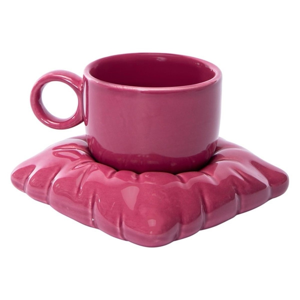 Cerra Pillow Saucer & Cup Set Pink Ceramic  Coffee Mug Tea Cup NIB Gift Set